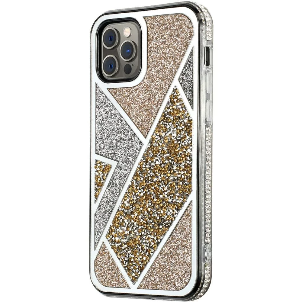 NYRA: Iphone 11 Pro Max Geometric Tri Color Bling Case , Shiny Glittery 3D Case